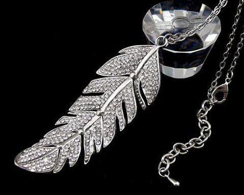 Charming Feather Crystal Necklace - Silver