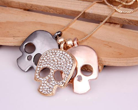 Punk Three-skull Crystal Necklace