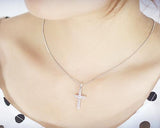 Adorable 925 Sterling Silver Cross Crystal Necklace