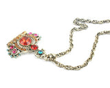 Vintage Bronze Crown Pendant Crystal Necklace