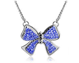 Noble Bow-knot Silver Crystal Necklace - Deep Blue