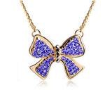 Noble Bow-knot Gold Crystal Necklace - Deep Blue