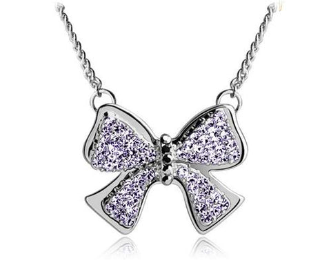 Noble Bow-knot Silver Crystal Necklace - Purple