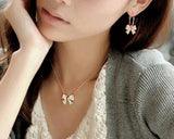 Noble Bow-knot Gold Crystal Necklace - Ice Blue