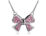 Noble Bow-knot Silver Crystal Necklace - Magenta