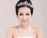 Noble Rhinestone Wedding Necklace and Crown and Earrings Jewelry Set