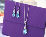 Teardrop Crystal Earring and Necklace Jewelry Set - Blue