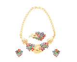 Colorful Crystal Flower Brooch and Earrings and Necklace Jewelry Set