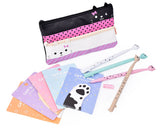 Funny Cats Stationery Set with Pencil Case, Pens and Sticky Notes - A