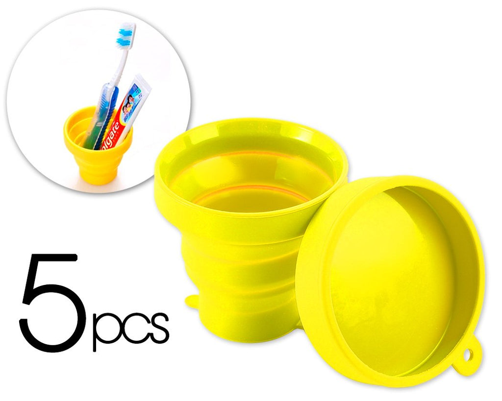 5 Pcs Silicone Folding Retractable Water Cup for Travel - Yellow