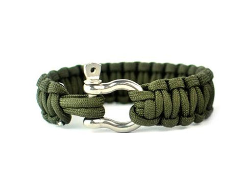 Survival Bracelet Strap With Stainless Steel U Shackle -Military Green