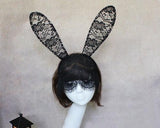 Sexy Rabbit Ears Headband with Lace Mask - Black