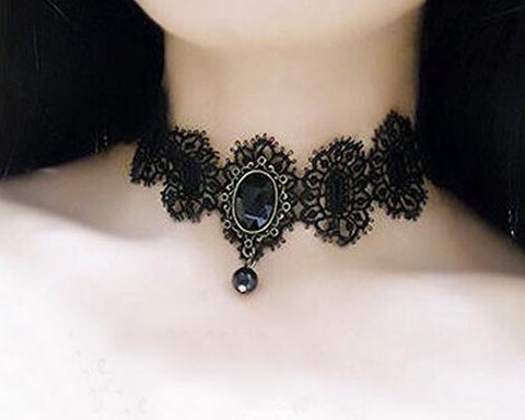 Halloween Party Accessory Women Gothic Lolita Lace Crystal Necklace