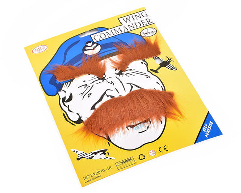 Self Adhesive Fake Mustaches and Eyebrow Set for Costume Party - Brown