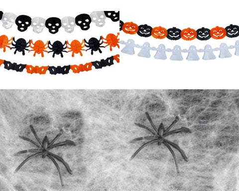 5 Pcs Halloween Decoration Banner+ 1 Pc Spider Web Cobweb and 2 Spiders