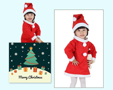 Child Girls Santa Claus Costume Christmas Dress Set  - Red