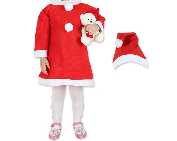 Child Girls Santa Claus Costume Christmas Dress Set - Red