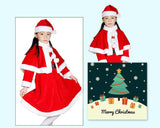 Child Girls Santa Claus Costume Christmas Skirt Set with Shawl - Red