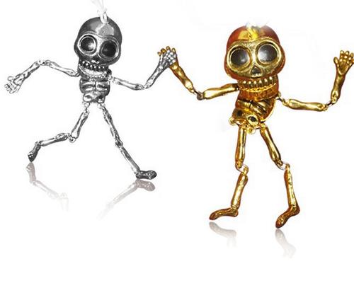Halloween Party Decorations Skull Skeleton Keychain Gold+Silver 2 Pcs