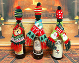 3 Pcs Christmas Winter Knitted Hat and Scarf Wine Bottle Cover