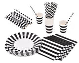 12 Sets Disposable Party Pack with Stripe Pattern - Black