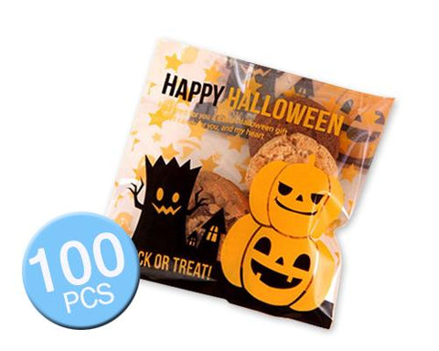 100 Pcs Halloween Party Accessory Cookie Candy Gift Treat Bag -Pumpkin