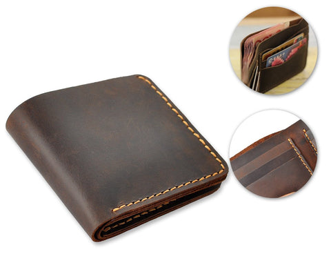 Classic Handmade Synthetic Leather Bifold Wallet for Men - Black