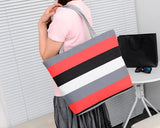 16 Inches Striped Canvas Tote Beach Handbag