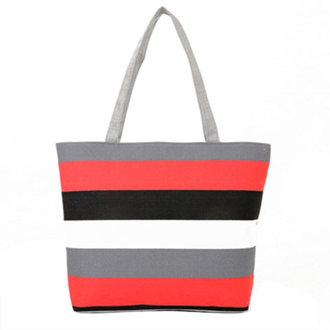 16 Inches Striped Canvas Tote Beach Handbag