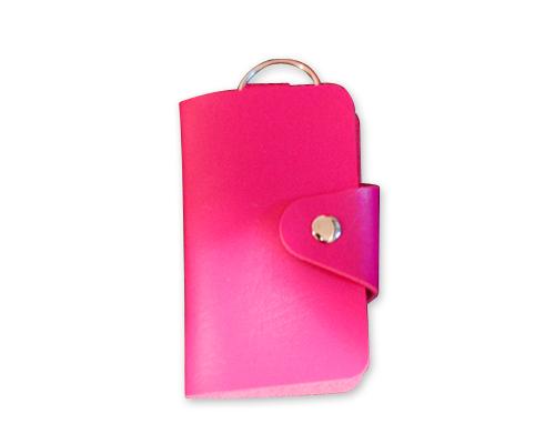 Portable PU Leather Snap Button Closure Key Case - Magenta