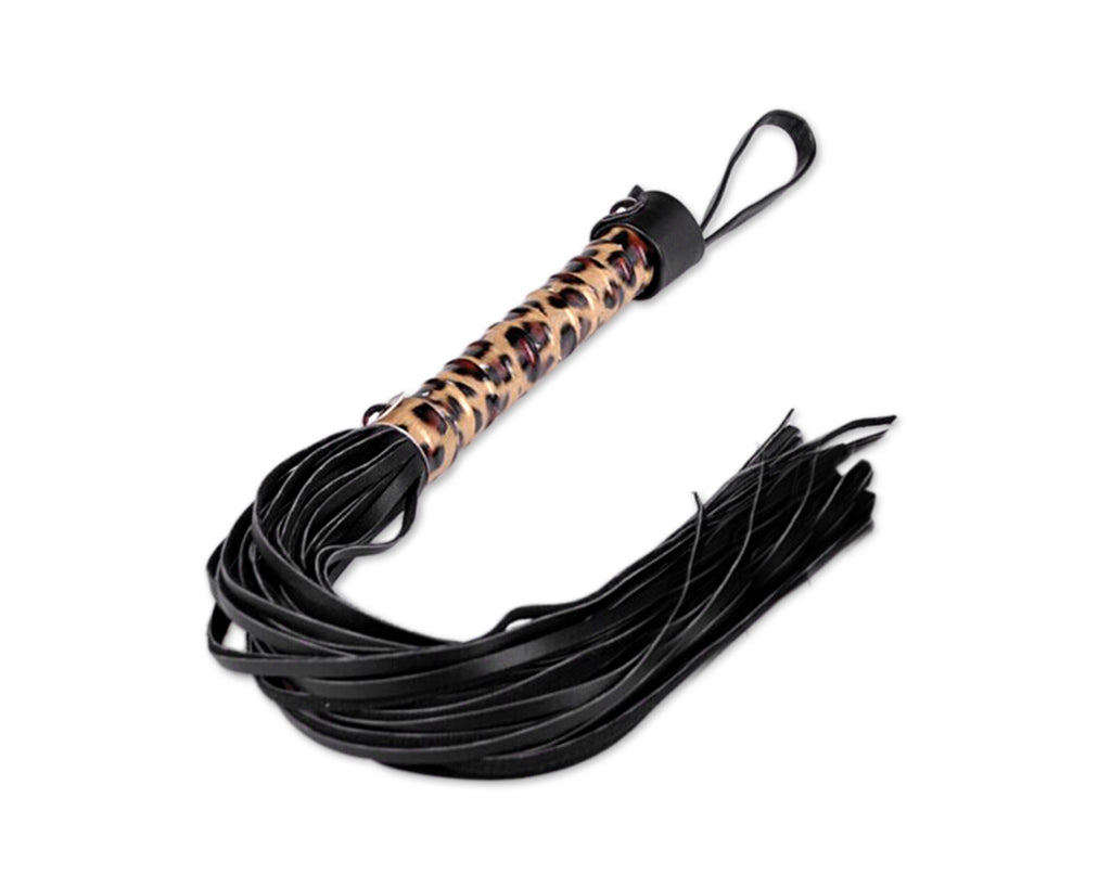 Leather Flogger with Leopard Pattern Handle