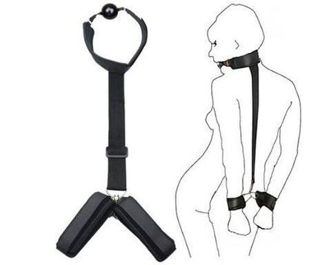 Fetish SM Mouth Ball Gag Handcuffs Bondage Restraint Set