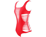 Hollow Out Strappy Monokini Swimwear - Red
