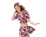 Light Floral Bikini Set with Cover Up Blouse and Shorts