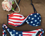 Star Stripe Print Halter Lace Up Bikini Set