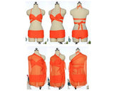 Solid Color Bandage Halter Bikini Set with Cover Up Sarong - Red