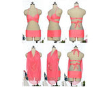 Solid Color Bandage Triangle Bikini Set with Cover Up Sarong - Pink