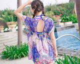 3 Pcs Floral Swimsuit Set with Tropical Cover Up Blouse - Blue