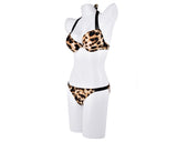Leopard Print Strappy Halter Bikini Set