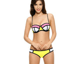 Spaghetti Strap Series Color Block Bikini Set - White and Yellow