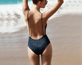 Mesh Splice Backless Monokini Bathing Suit - Black