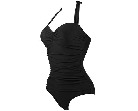 Modern Halter Neck One Piece Swimwear - Black