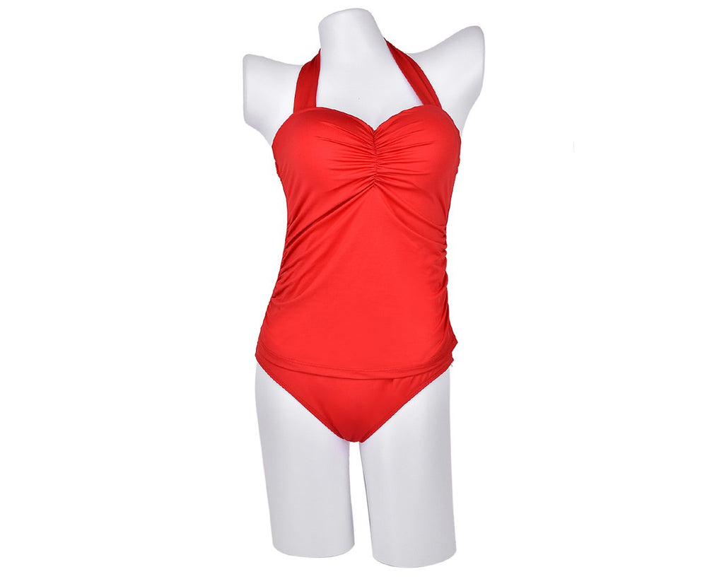 Modern Halter Neck One Piece Swimwear - Red