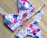 Wireless Floral Printed Halter Bikini Set - White