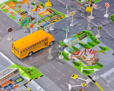 1:87 Blue Bird Vision School Bus with Road Sighs Accessories Play Rug