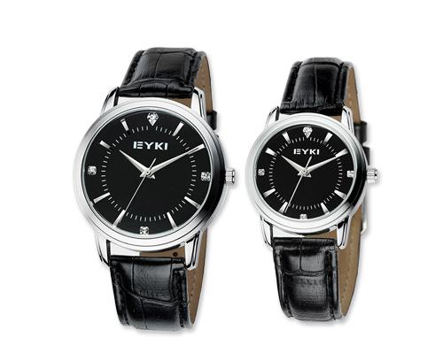 Vintage Pair of Men and Women Leather Couple Watches - Black