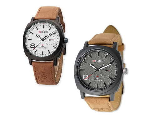 CURREN Fashion Analog Brown PU Leather Men Wrist Watch