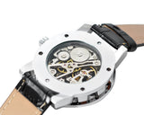 Men's PU Leather Skeleton Mechanical Sport Army Wrist Watch