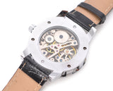 Men's PU Leather Skeleton Mechanical Sport Army Wrist Watch