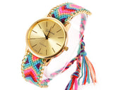 Women Ethnic Knitted Weaved Band Bracelet Quartz Dial Wrist Watch